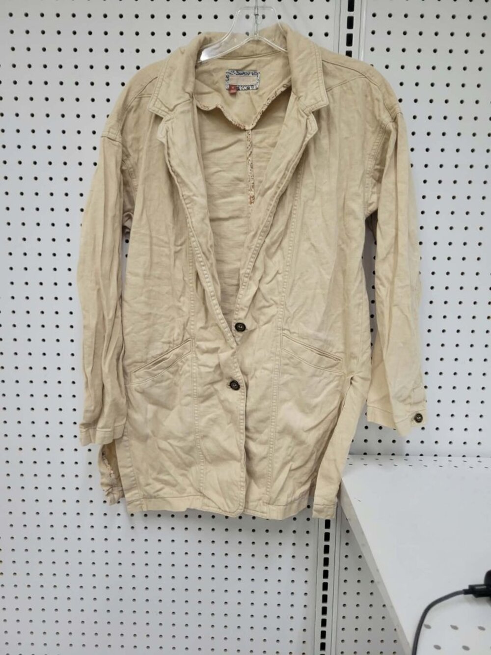 Pilcro Womens Beige Long Button-Up Jacket With Pockets XS
